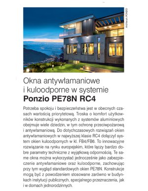 Okna antywłamaniowe i kuloodporne w systemie Ponzio PE78N RC4